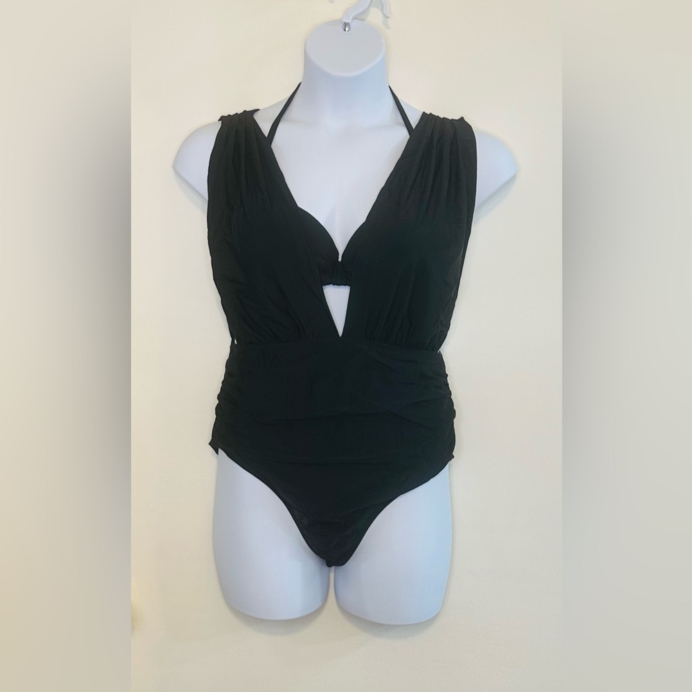 LilyLove Plunge One-Piece Swimsuit with Optional Bra Top, size XL